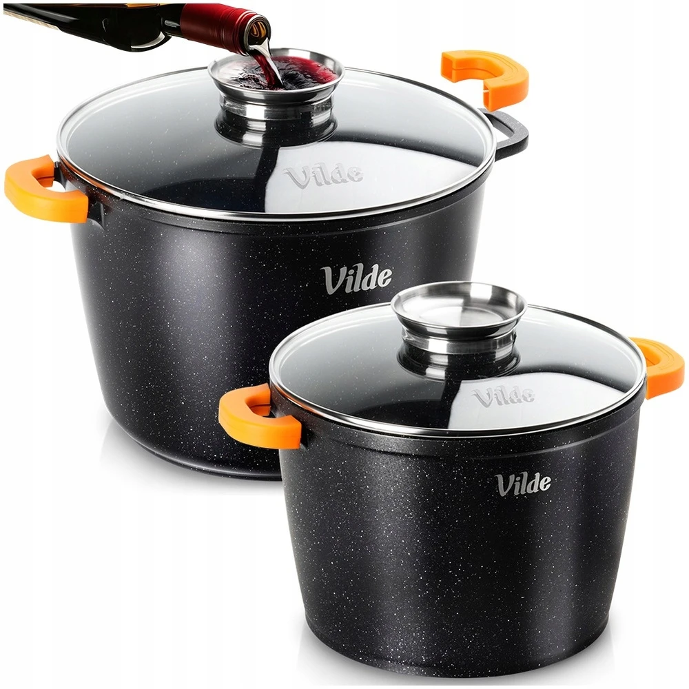 Bez Marki 2x GRANITINIAI puodų komplektas dujinių puodų VILDE indukcinis 24 + 28 cm didelis