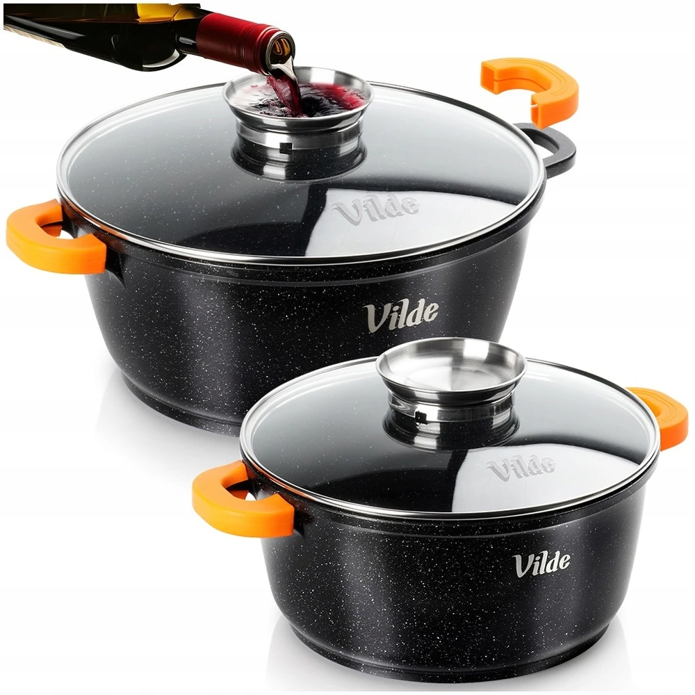 Bez Marki 2x GRANITINIAI puodų komplektas dujų indukcinių puodų VILDE 24 + 28 cm