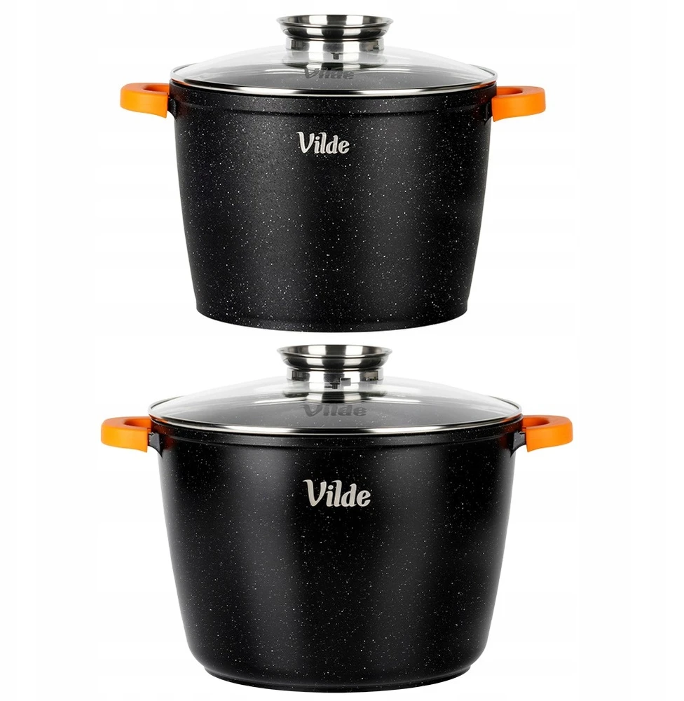 Bez Marki 2x GRANITINIAI puodų komplektas dujinių puodų VILDE indukcinis 24 + 28 cm didelis