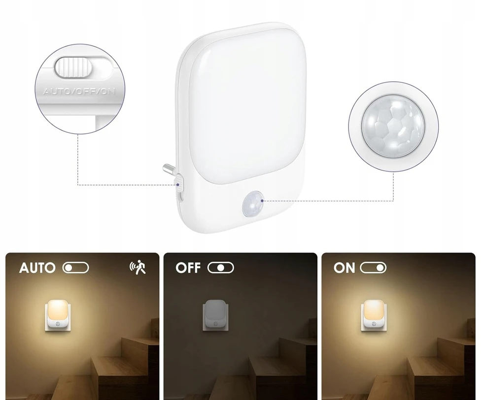 Bez Marki 2x Naktinė lempa LED Z CZUJNIKIEM RUCHU ZMIERZCHU REGULACJA JASNOŚCI KONTAKT