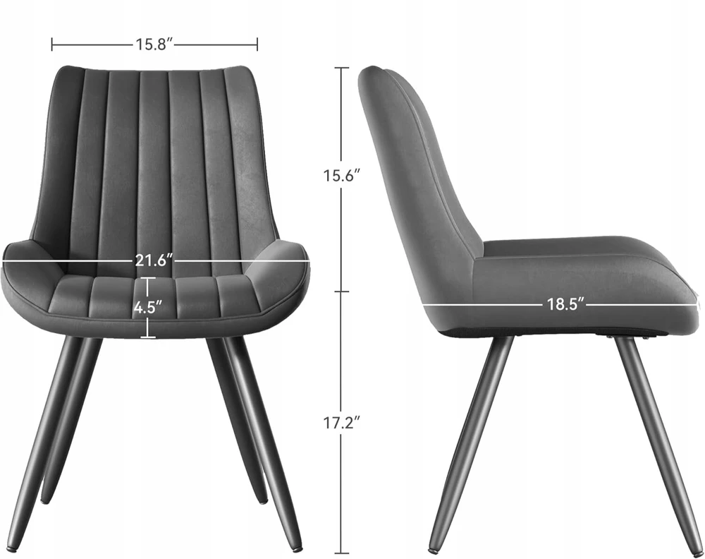 Bez Marki 2x pilkos vidurio amžiaus modernios kėdės, skirtos valgomajam su metalinėmis kojomis, rinkinys