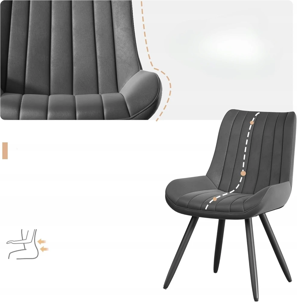 Bez Marki 2x pilkos vidurio amžiaus modernios kėdės, skirtos valgomajam su metalinėmis kojomis, rinkinys