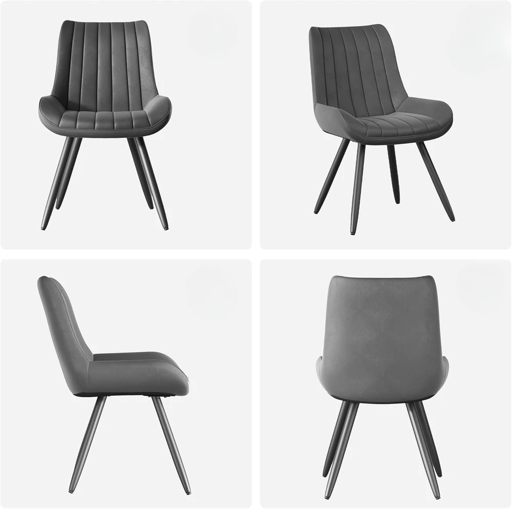 Bez Marki 2x pilkos vidurio amžiaus modernios kėdės, skirtos valgomajam su metalinėmis kojomis, rinkinys