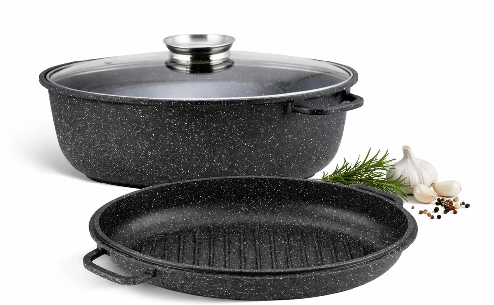 Bez Marki 38 cm keptuvė su keramine-marmurine danga, 8 L