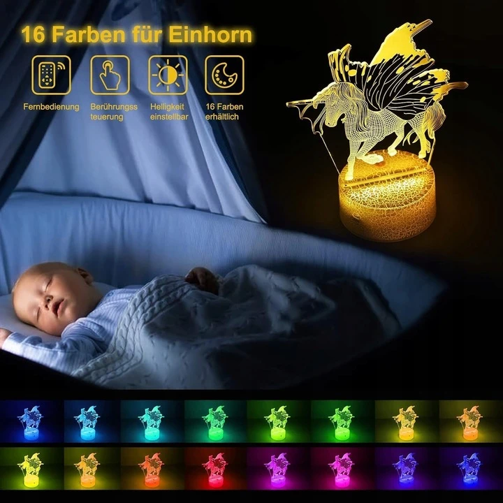Bez Marki 3D DINOZAUR + JEDNOROŻEC Naktinė lempa LED 7 USB/BATERIE + Pultas 16 KOLORÓW