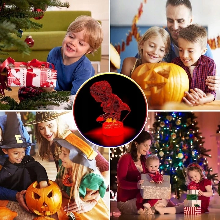 Bez Marki 3D DINOZAUR + JEDNOROŻEC Naktinė lempa LED 7 USB/BATERIE + Pultas 16 KOLORÓW