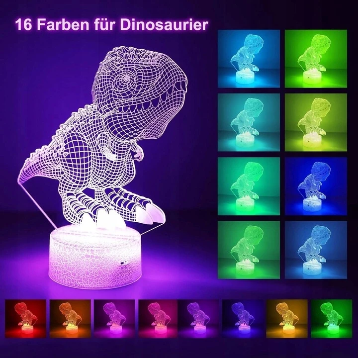 Bez Marki 3D DINOZAUR + JEDNOROŻEC Naktinė lempa LED 7 USB/BATERIE + Pultas 16 KOLORÓW