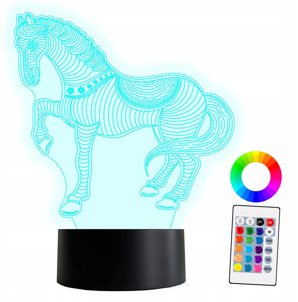 Bez Marki 3d Led Naktinė Lempa Arklys 16 Spalvų Usb Nuotolinio Valdymo Pultelis