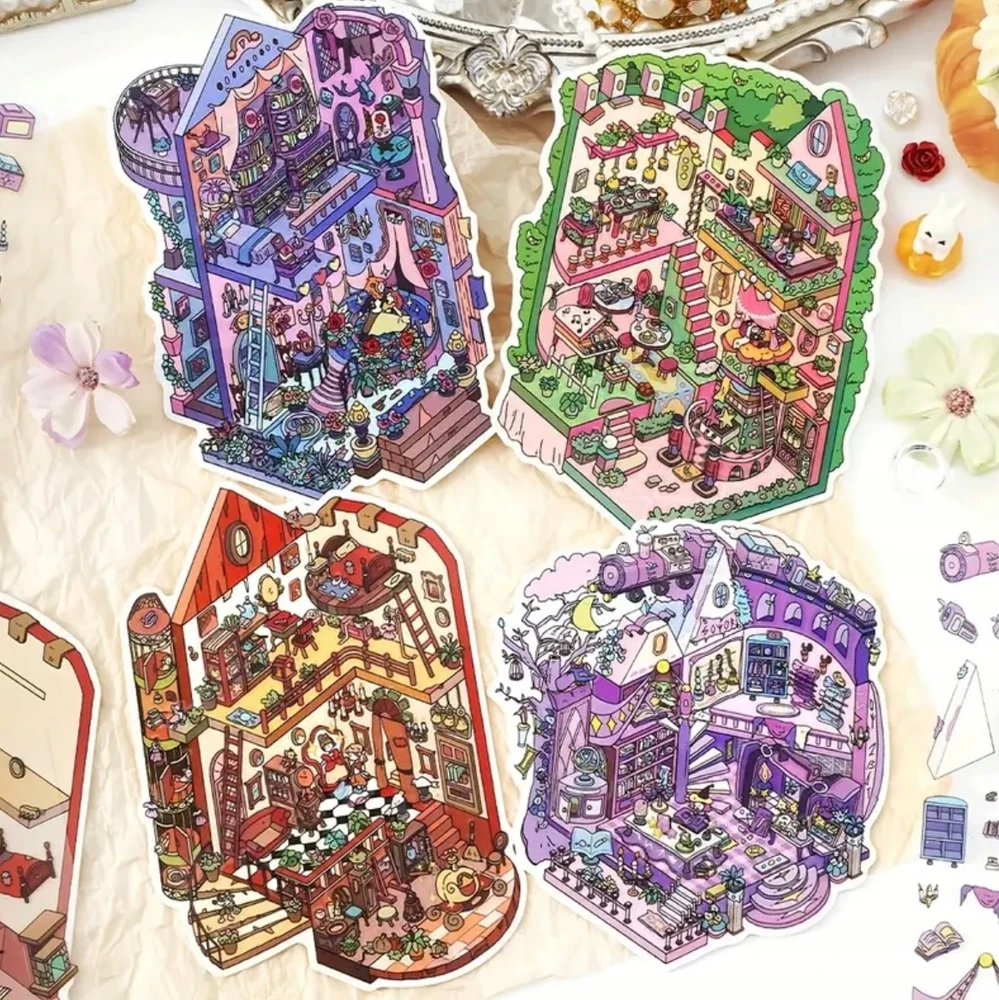 Bez Marki 3D lipdukai TIKTOK NAMAS ROOMBOX SCENE ROOM MINI WORLD HOME