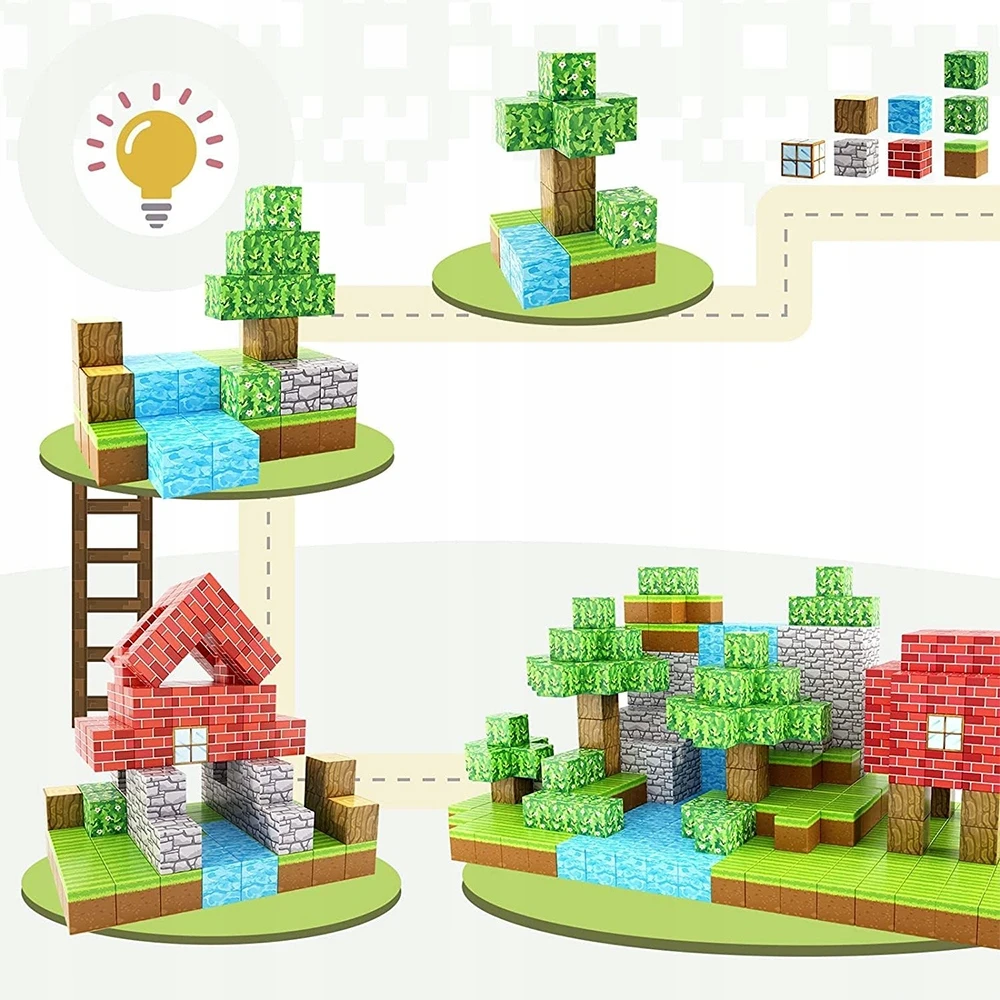 Bez Marki 3D MAGNETINIAI BLOKAI MINECRAFT LARGE STATYBINIO RINKINYS 100 EL stiliaus