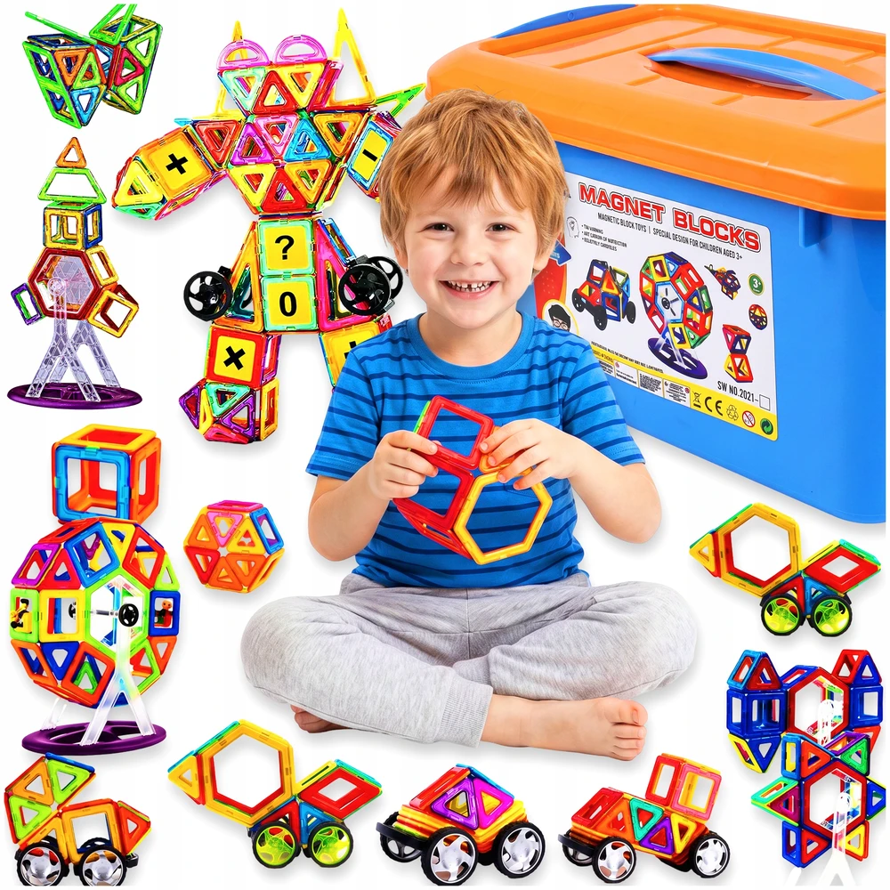 Bez Marki 3D MAGNETINIAI KONSTRUKCINIAI KLUOKLIAI VAIKAMS, UGDYMO 114 vnt. + DOVANA