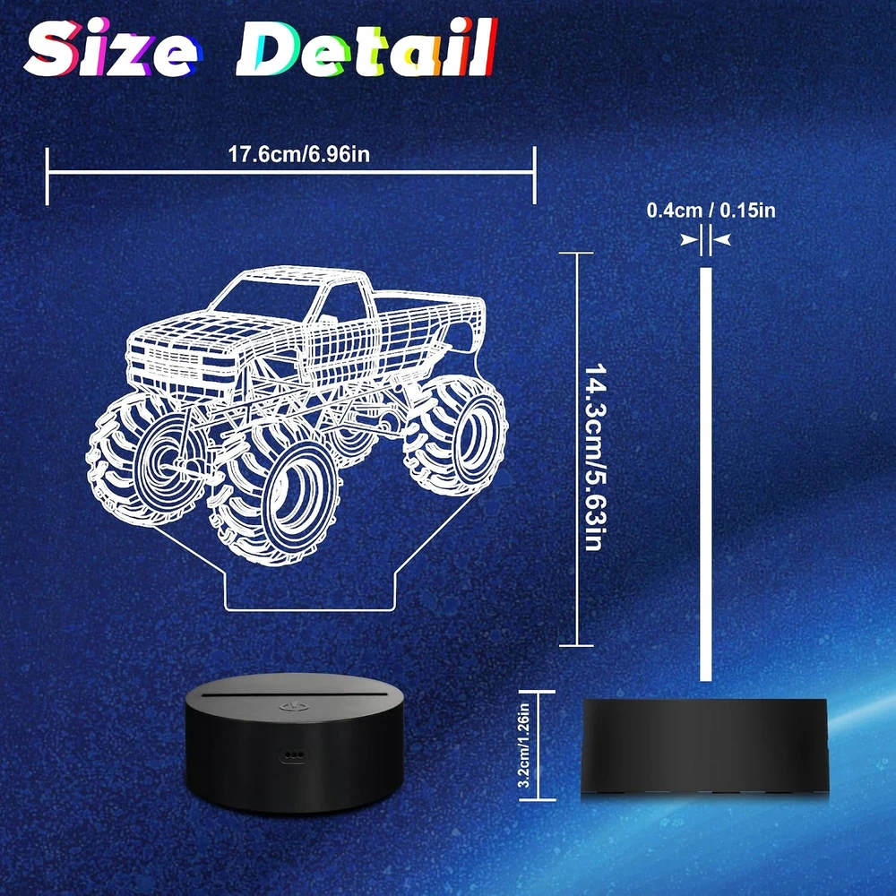 Bez Marki 3D Monster Truck LED lempa su nuotolinio valdymo pultu ir laikmačiu – 16 spalvų
