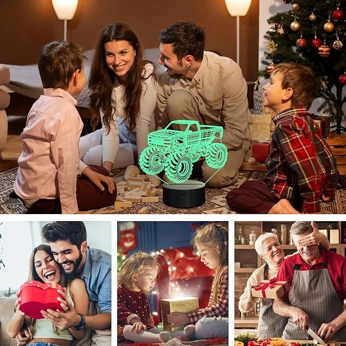 Bez Marki 3D Monster Truck LED lempa su nuotolinio valdymo pultu ir laikmačiu – 16 spalvų