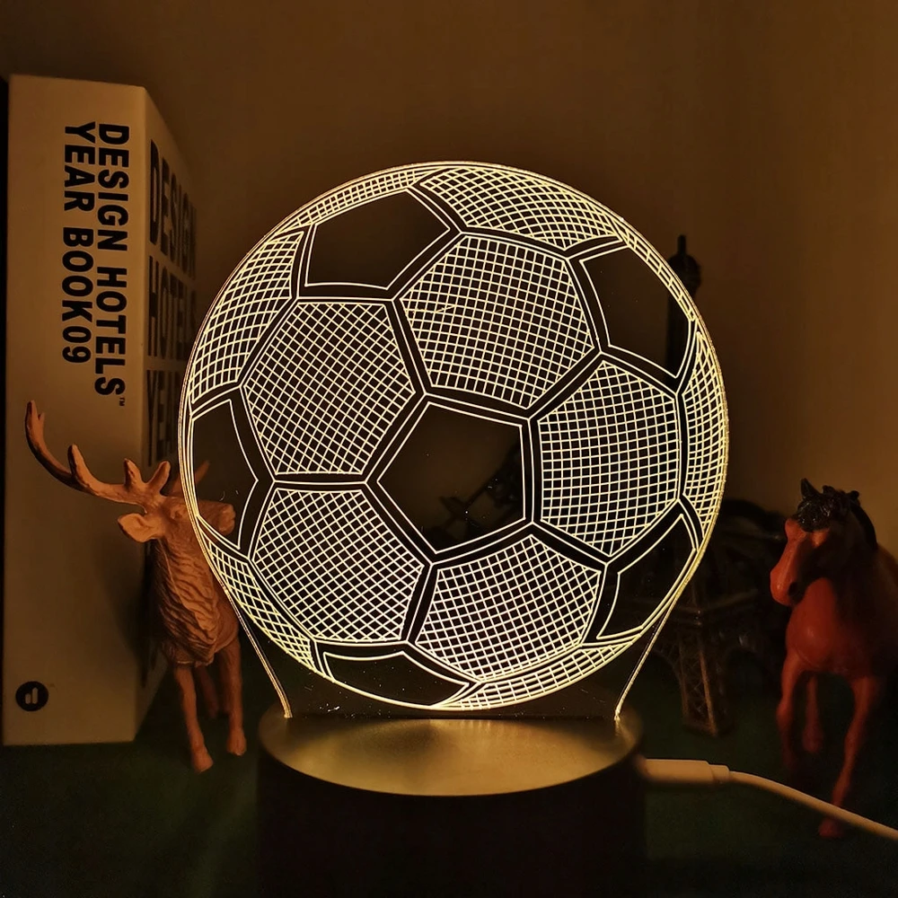 Bez Marki 3D RGB LED futbolo naktinė lempa, stalinė lempa, nuotolinio valdymo pultas, vaikams