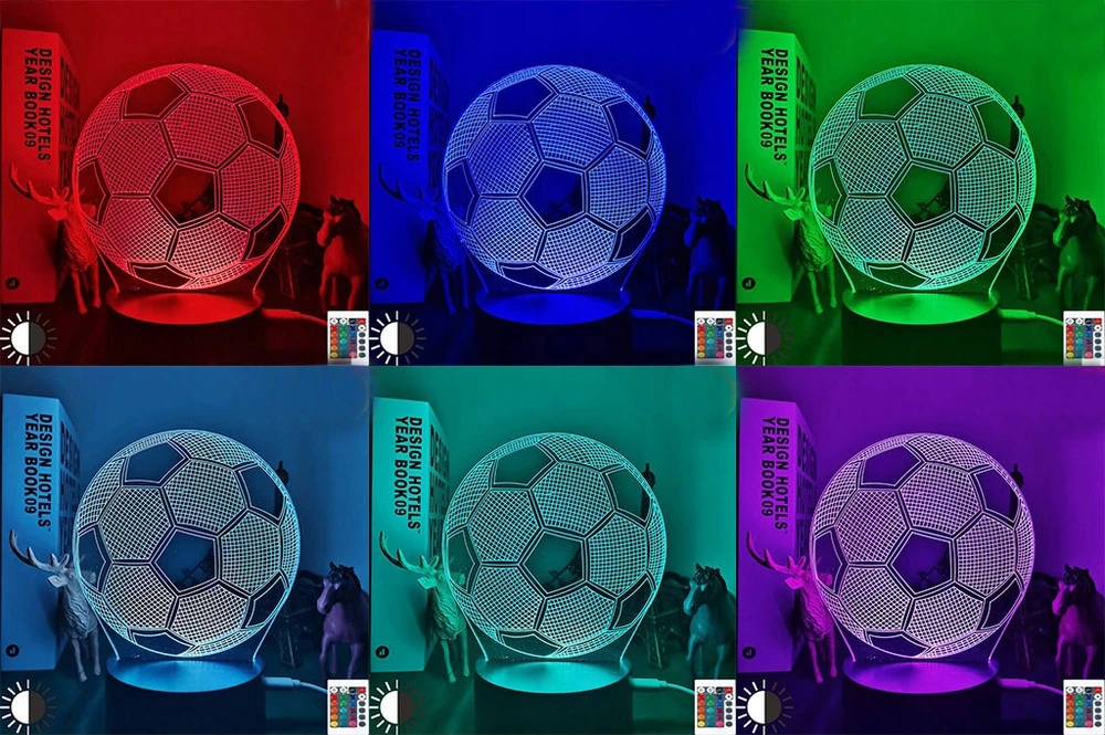 Bez Marki 3D RGB LED futbolo naktinė lempa, stalinė lempa, nuotolinio valdymo pultas, vaikams