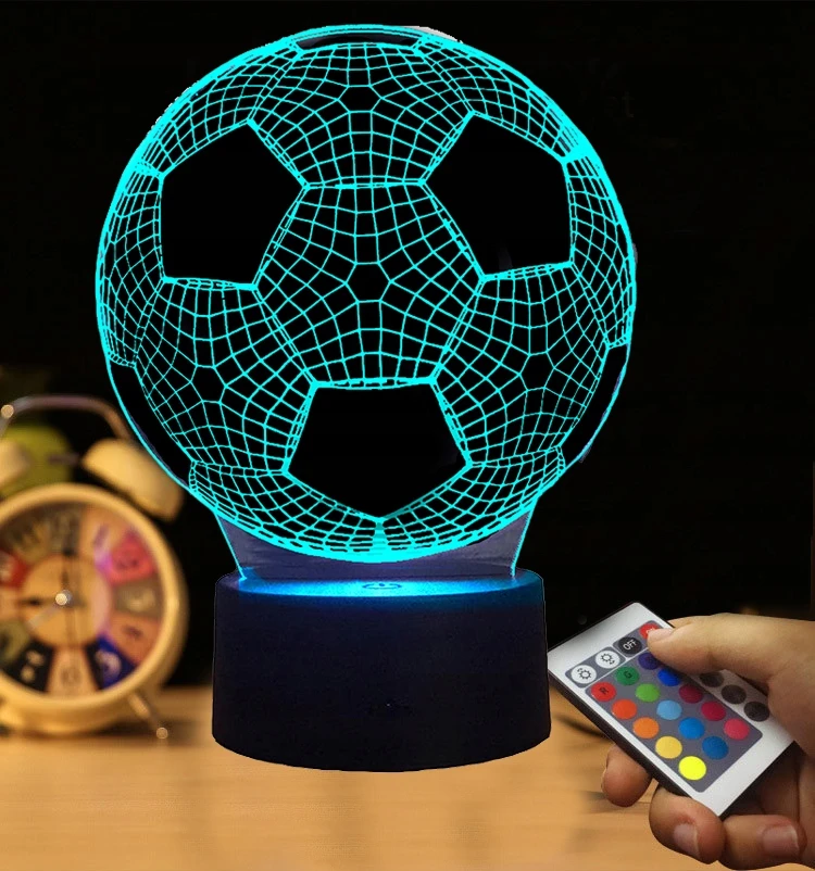 Bez Marki 3D RGB LED futbolo naktinė lempa, stalinė lempa, nuotolinio valdymo pultas, vaikams