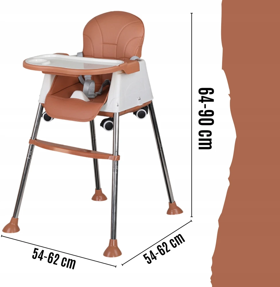 Bez Marki 3in1 Vaikų maitinimo kėdutė, padėklas, reguliuojama sėdynė, ruda