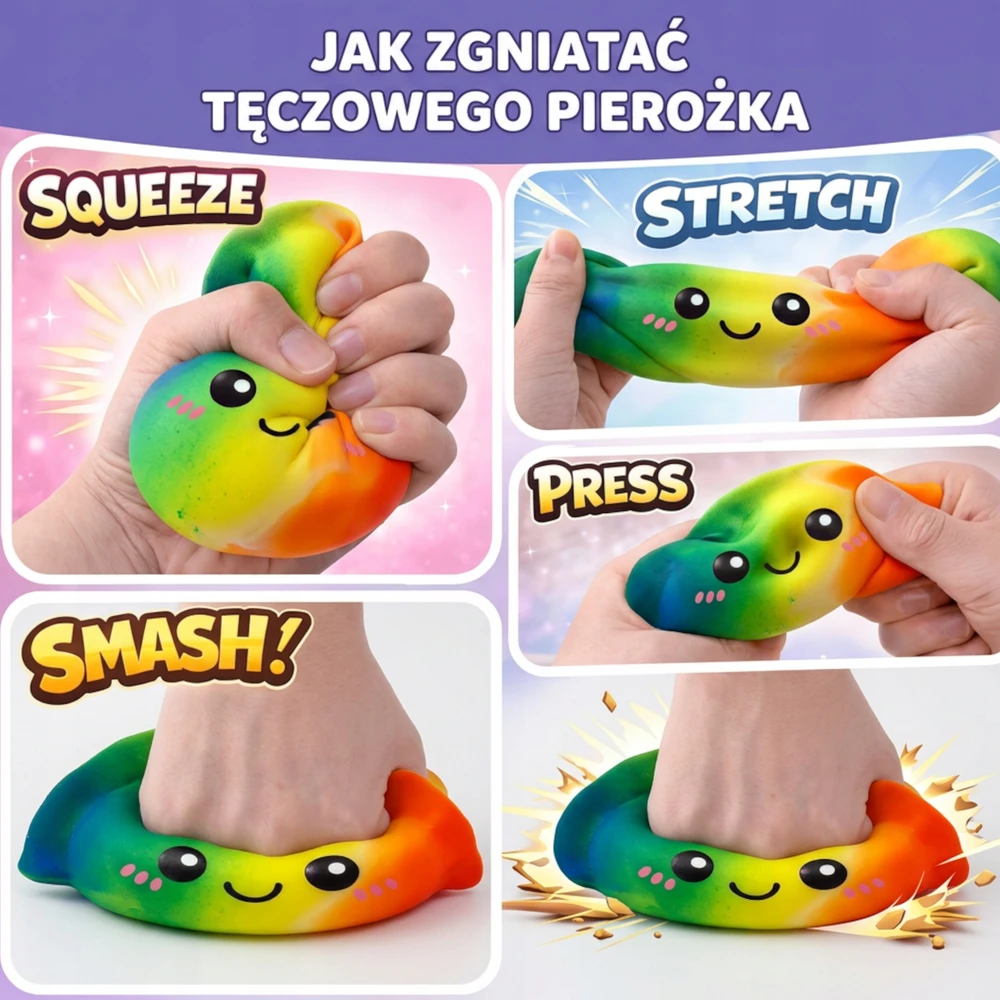 Bez Marki 3x Didelis koldūnas GNIOTEK ANTISTRESS Rainbow SQUISHY rusiškas koldūnas DUMPLINGAS