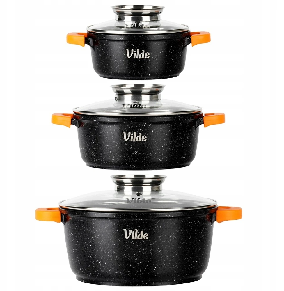 Bez Marki 3x GRANITINIAI puodų rinkinys indukcinių dujų puodų VILDE 16 + 20 + 24 cm