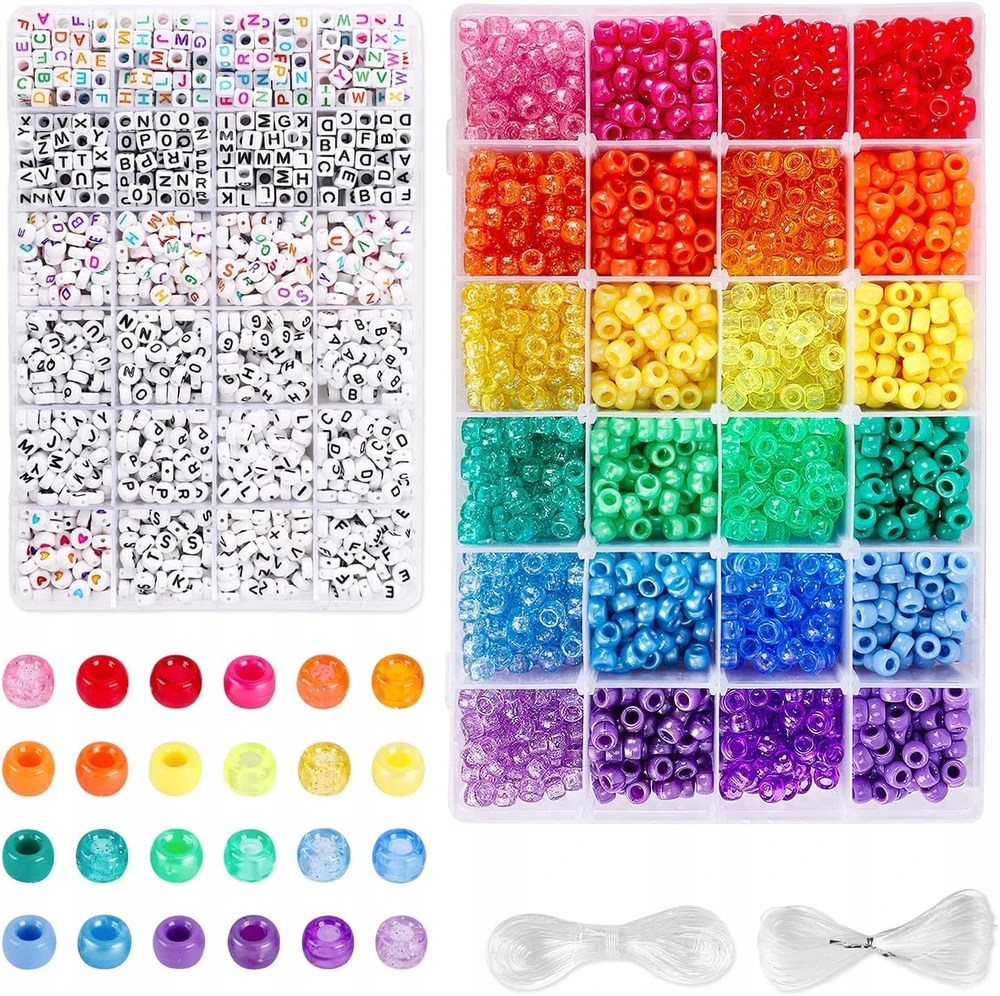 Bez Marki 4000 vnt ponių karoliukų rinkinys, 2400 vnt Rainbow Kandi karoliukų ir