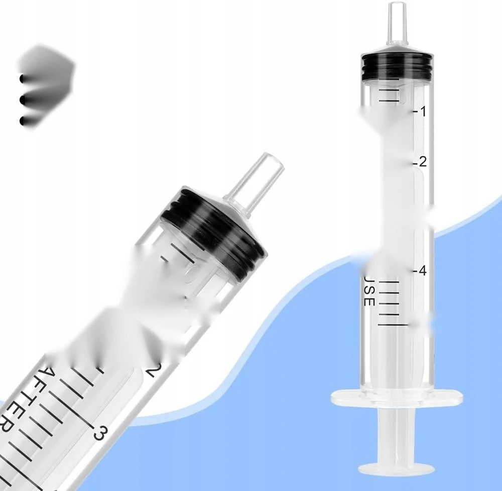 5 ml švirkštai, 10 vienetų, su buka adata tiksliam skysčių dozavimui