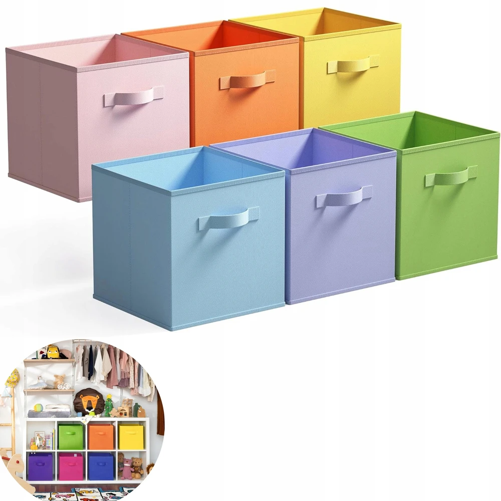 Bez Marki 6x PUDEŁKA NA ZABAWKI DZIECIĘCE SKRZYNKI 27x27 CM DUŻE ORGANIZERY SKŁADANE