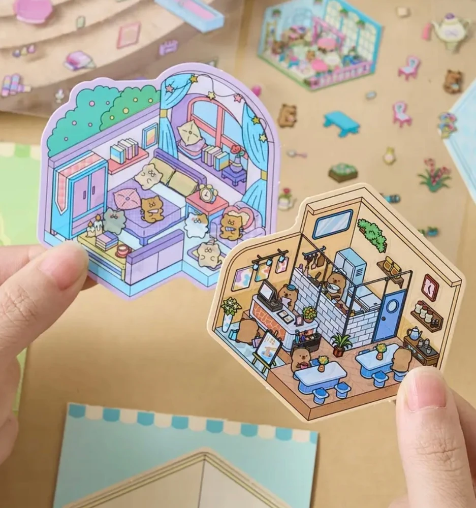 Bez Marki 8vnt 3d Mini Scenų Lipdukai Pasidaryk Pats Namų Dekoras