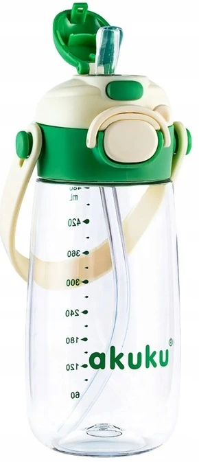 Bez Marki Akuku gertuvė su šiaudeliu 480ml pilkas žalia A0724