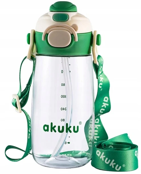 Bez Marki Akuku gertuvė su šiaudeliu 480ml pilkas žalia A0724