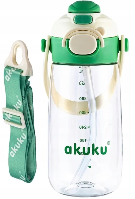 Bez Marki Akuku gertuvė su šiaudeliu 480ml pilkas žalia A0724