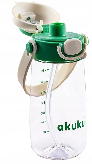 Bez Marki Akuku gertuvė su šiaudeliu 480ml pilkas žalia A0724