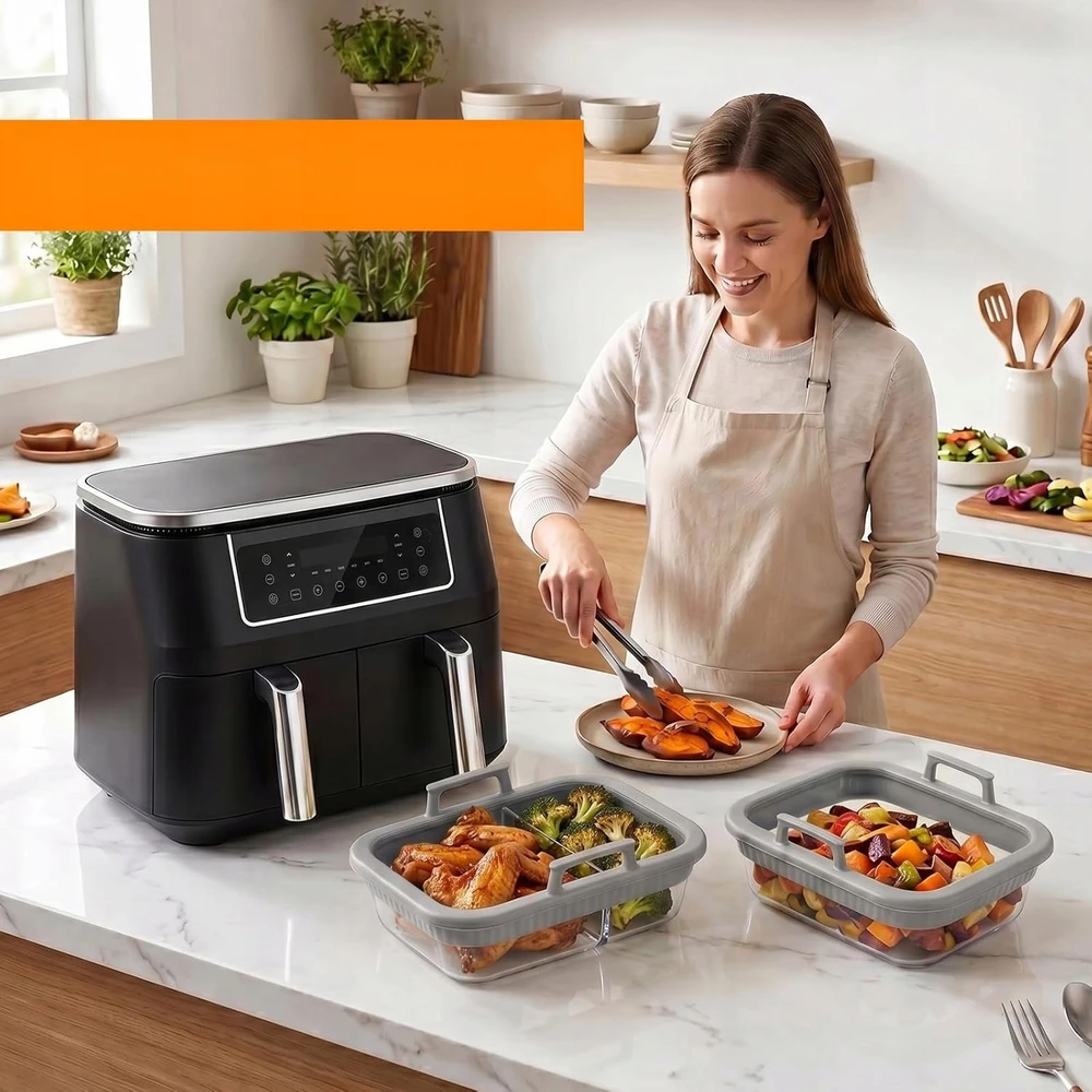 Bez Marki AIRFRYER MOLD 2 VIENETŲ KAIŠMAI ATSPARIŲ STIKLINIŲ TALPŲ RANDENOS
