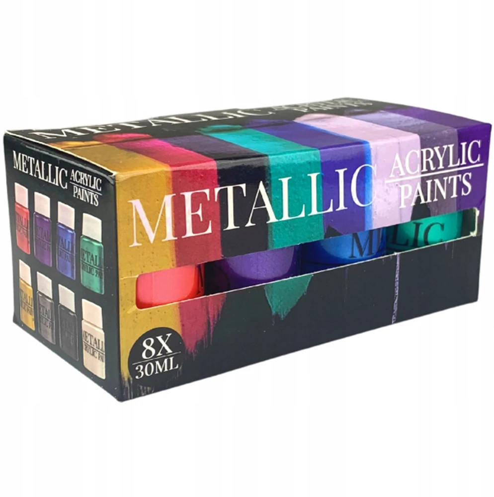 Bez Marki AKRILINIAI DAŽAI, metaliniai, 8 vnt, 30 ml, gražių, greitai džiūstančių spalvų rinkinys