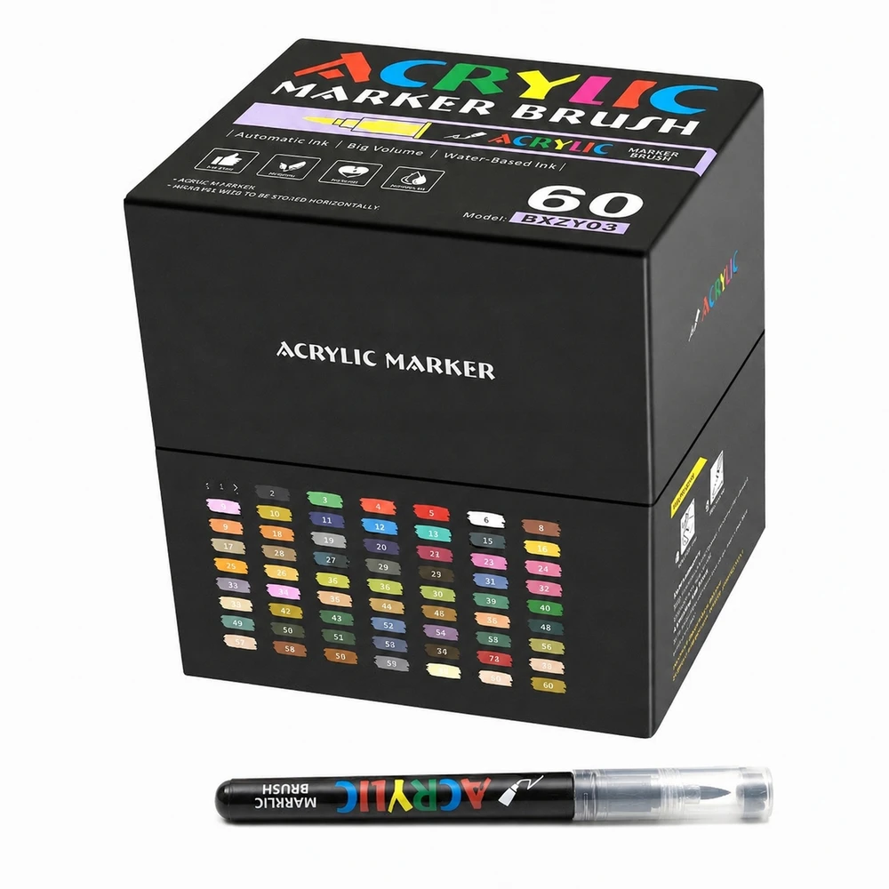 Bez Marki Akriliniai žymekliai 60 vnt. Šepetukų rašikliai Žymekliai PREMIUM rinkinys