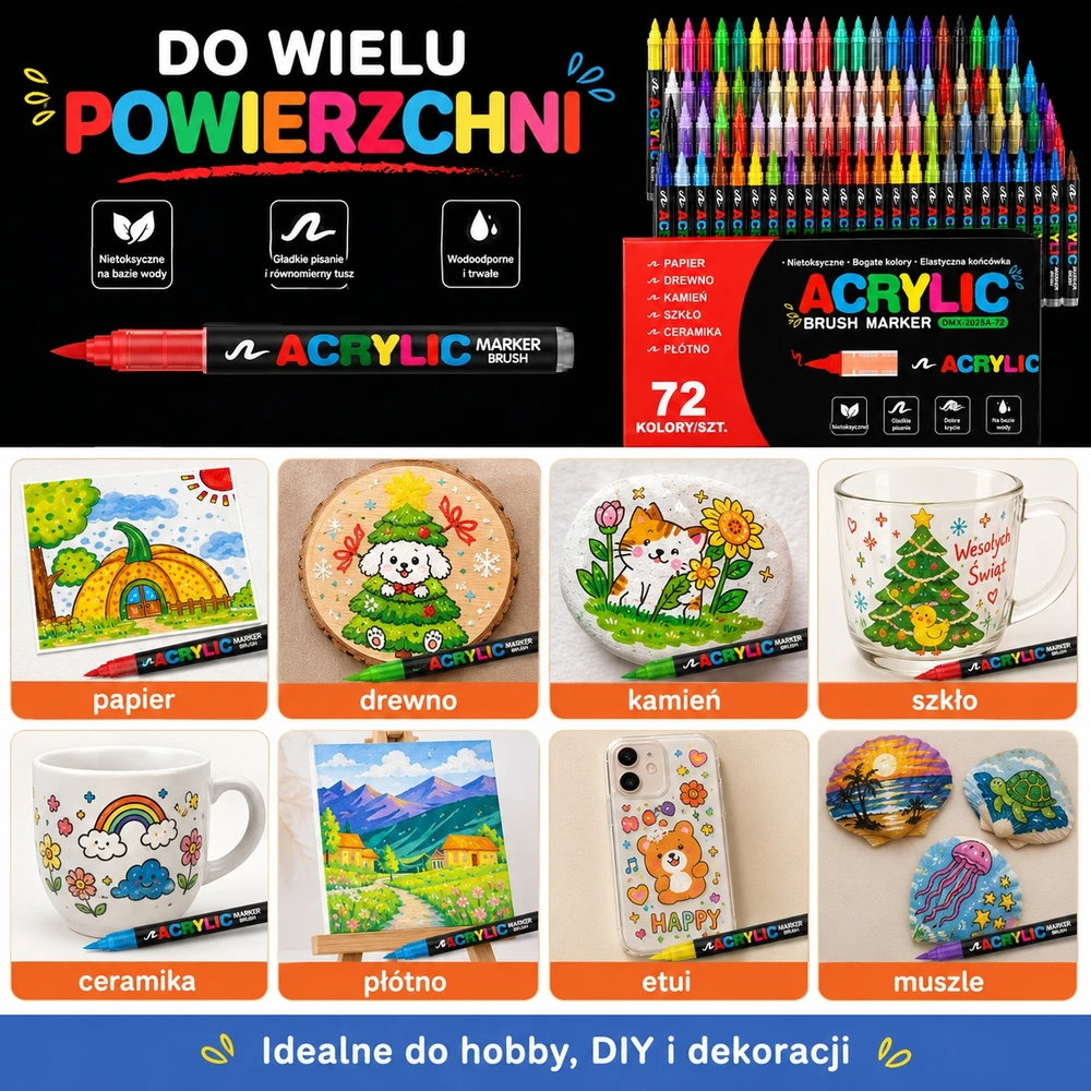 Bez Marki Akriliniai žymekliai 72 vnt. Žymekliai audiniams, akmenims, stiklui, medžiui