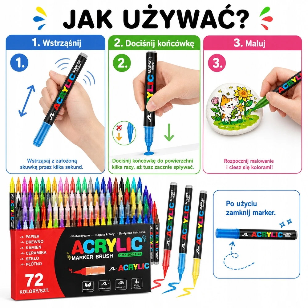 Bez Marki Akriliniai žymekliai 72 vnt. Žymekliai audiniams, akmenims, stiklui, medžiui