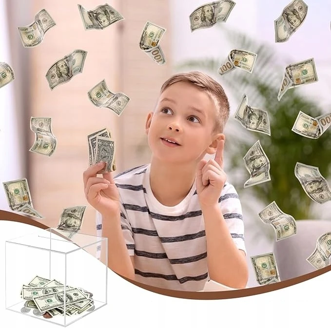 Bez Marki AKRYLOWA PRZEZROCZYSTA KWADRATOWA SKARBONKA NIEOTWIERANA BANKNOTY PREZENT