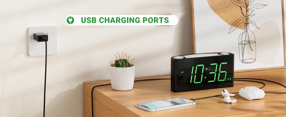 Bez Marki Alarm Žadintuvas Duży Wyświetlacz Z Ładowarką USB 7 Kolorów Regulacja Jasności
