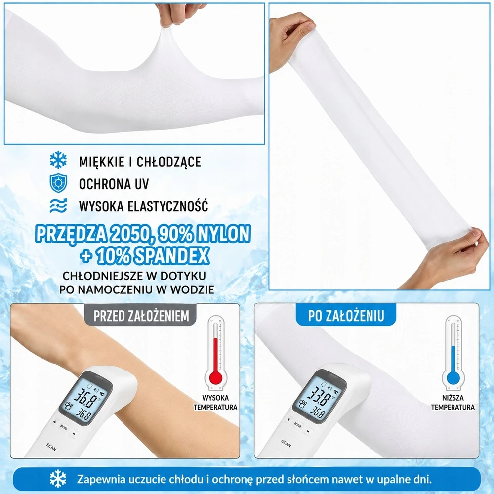 Bez Marki Apsauginės nuo UV spindulių UPF50+ aušinimo suspaudimo rankovės 4 poros baltos