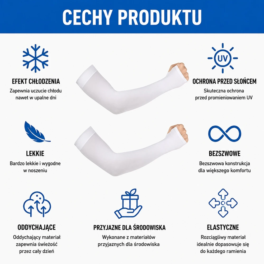 Bez Marki Apsauginės nuo UV spindulių UPF50+ aušinimo suspaudimo rankovės 4 poros baltos