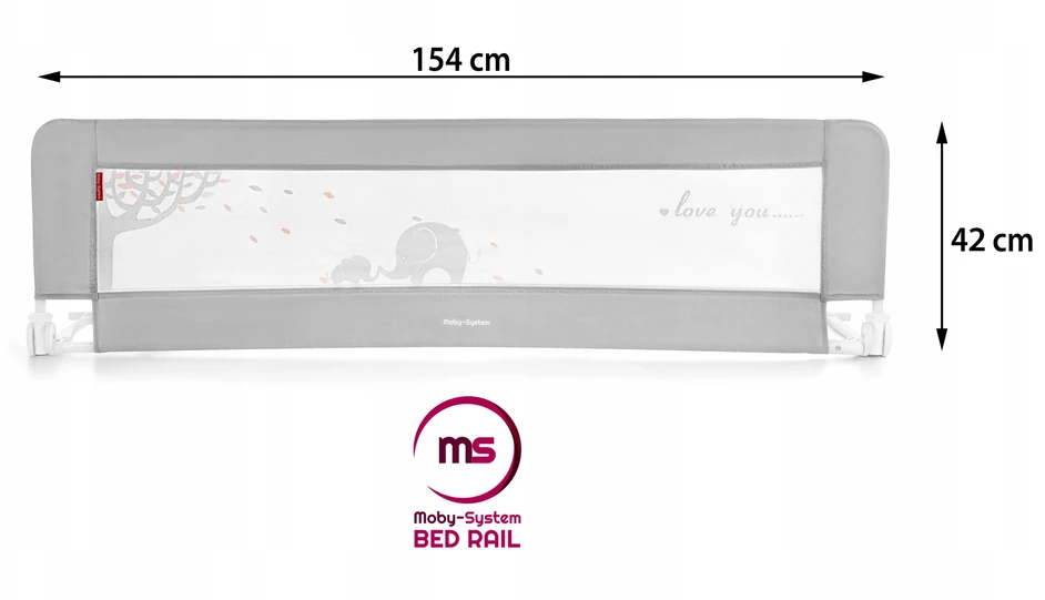 Bez Marki Apsauginis lovos barjeras Moby-System, pilkas, 154 x 42 cm, sulankstomas su tinkleliu