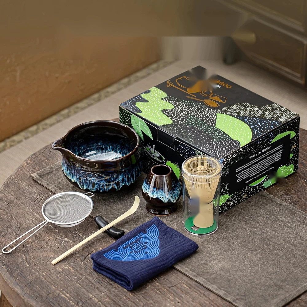 Bez Marki ARBATOS RINKINYS MATCHA 7 VNT BAMBUKO PRIEDAI KERAMIKA NATŪRALUS