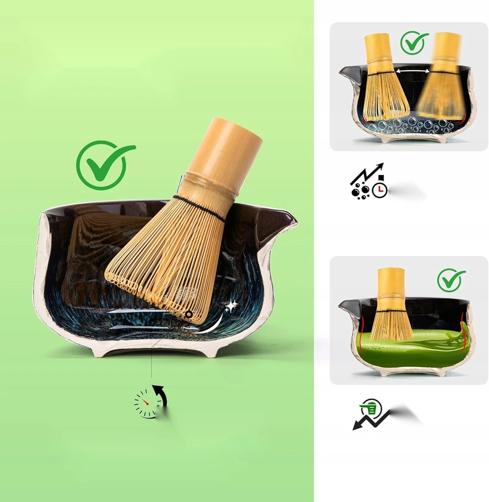 Bez Marki ARBATOS RINKINYS MATCHA 7 VNT BAMBUKO PRIEDAI KERAMIKA NATŪRALUS