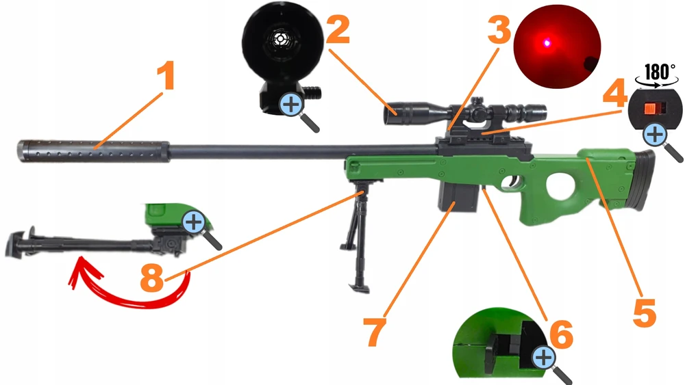 Bez Marki AWP snaiperio šautuvas SU KAMULIAIS, PIRMINĖS PRIEMONĖS REPLIKA ANT KOJŲ + TAIKYMO SRITIS