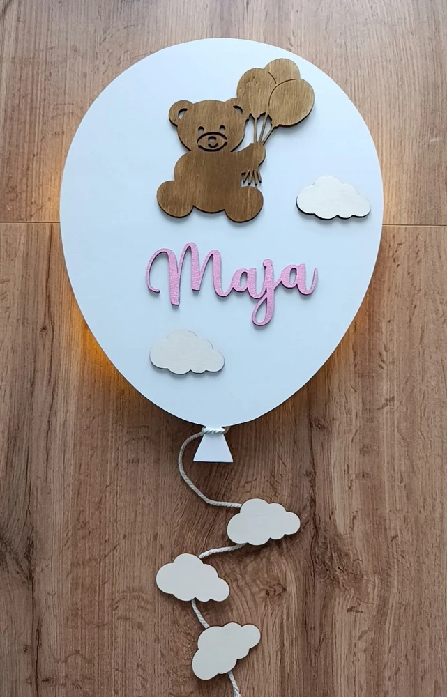 Bez Marki BALLOON LED naktinė lempa vaikui su spalvingu vardu ant sienos