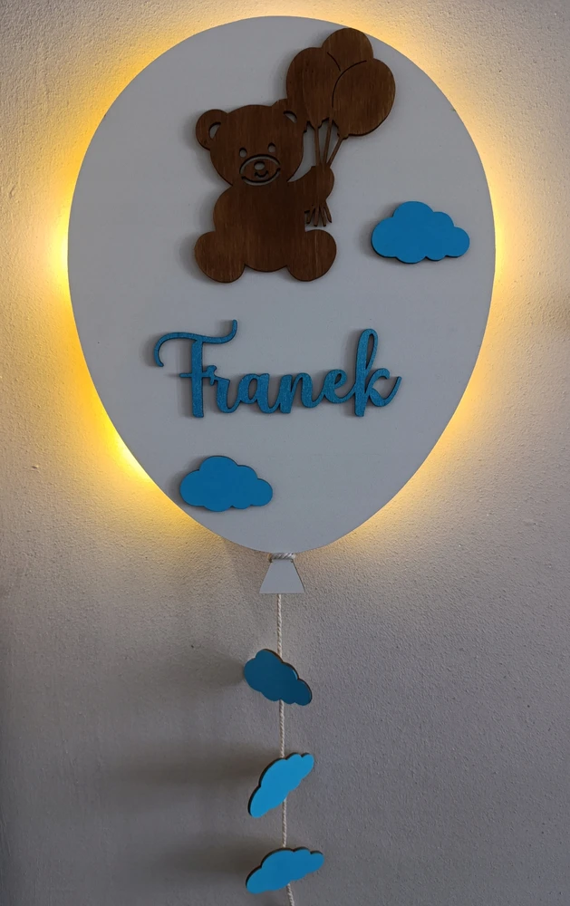 Bez Marki BALLOON LED naktinė lempa vaikui su spalvingu vardu ant sienos