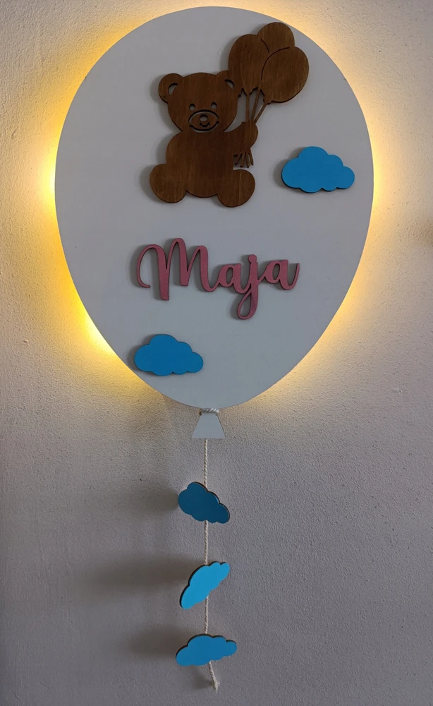 Bez Marki BALLOON LED naktinė lempa vaikui su spalvingu vardu ant sienos