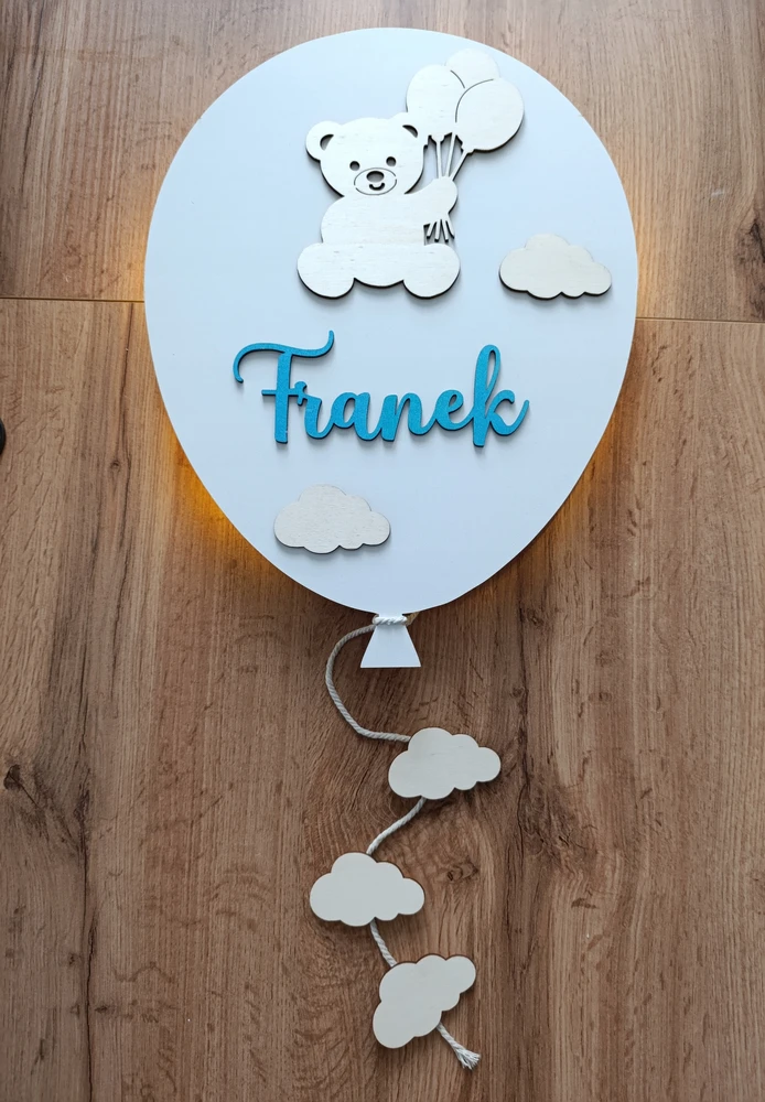 Bez Marki BALLOON LED naktinė lempa vaikui su spalvingu vardu ant sienos