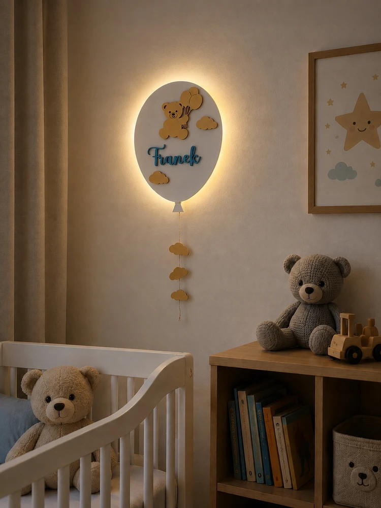 Bez Marki BALLOON LED naktinė lempa vaikui su spalvingu vardu ant sienos