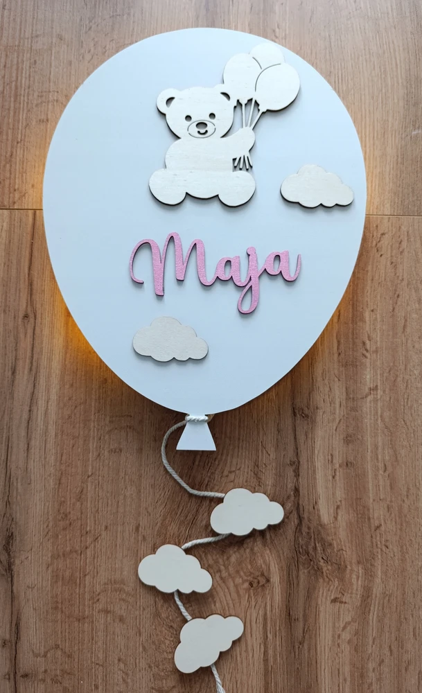 Bez Marki BALLOON LED naktinė lempa vaikui su spalvingu vardu ant sienos
